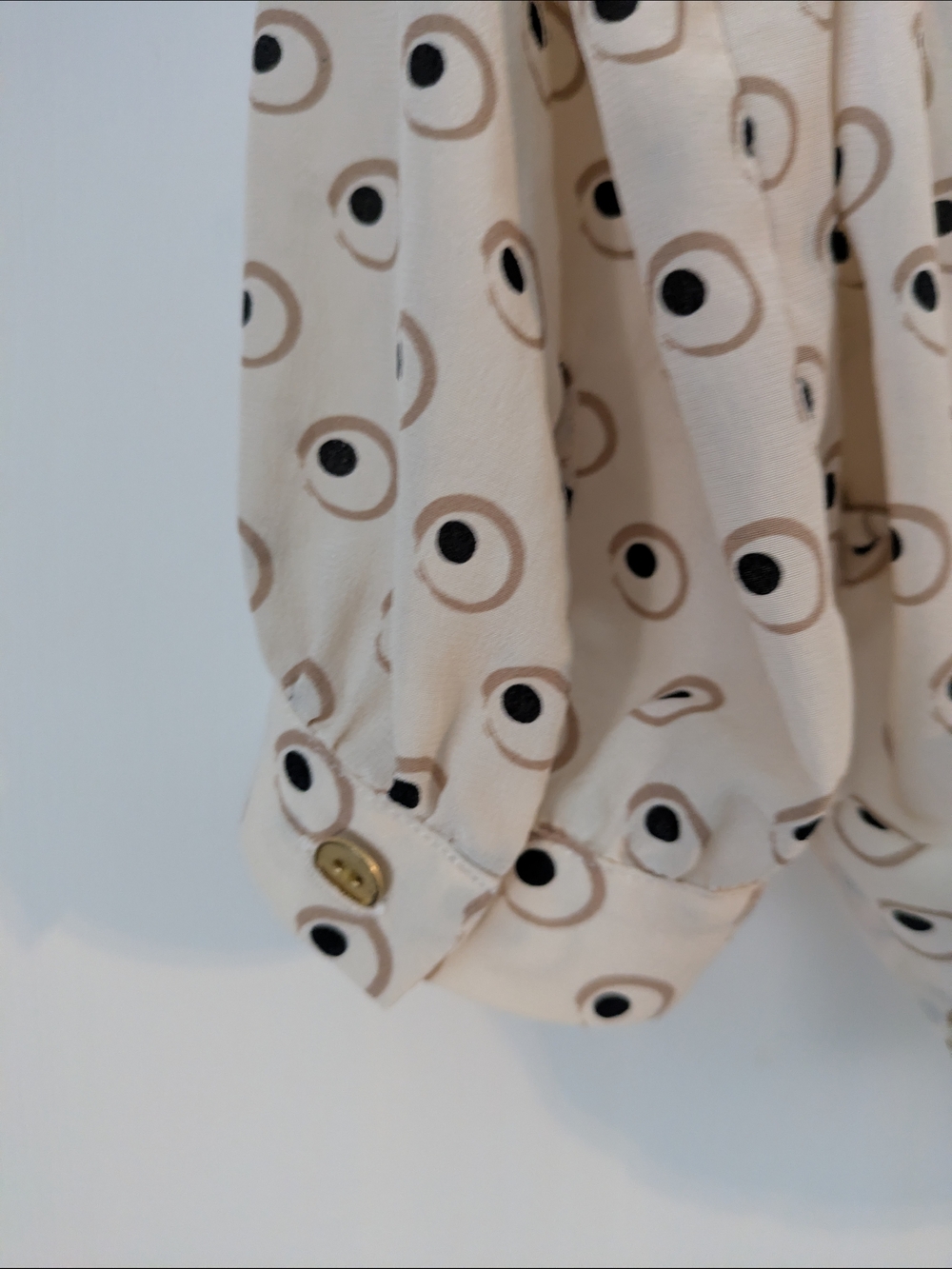Club Monaco Silk Cream Button-Down Shirt with Circular Eye Print - Picture 5 of 7